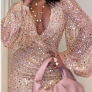 NWT XPluswear Sequin Plunge Neck Mini Party Dress